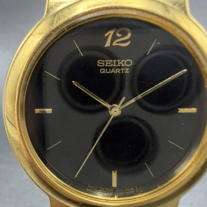 Seiko Watch Men 33mm Black Dial Gold Tone Round Vintage V701-1T79 PARTS2