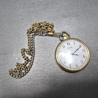 Seiko Alba Pocket Watch Men 36mm White Dial Gold Tone V131-0020 New Battery JDM11