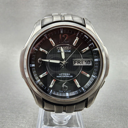 Citizen Eco-Drive Attesa Watch Men 41mm Black Dial Titanium Daydate Round Runs