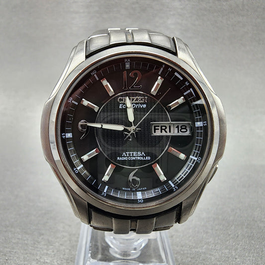 Citizen Eco-Drive Attesa Watch Men 41mm Black Dial Titanium Daydate Round Runs