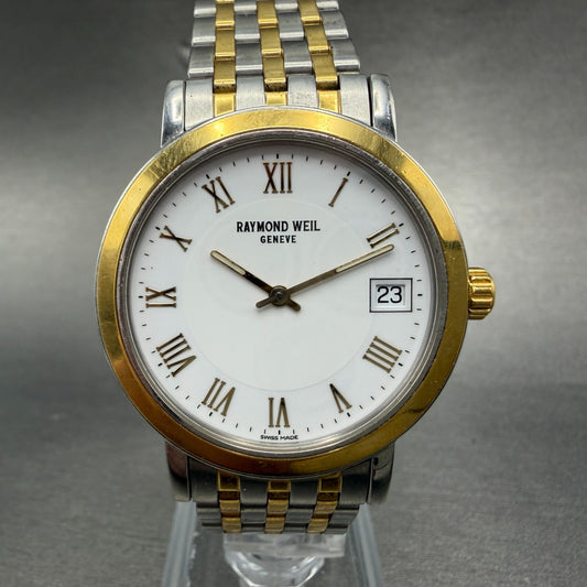 Raymond Weil Toccata Watch Men 35mm White Dial Two Tone Date Round New Battery0
