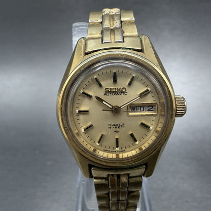 Seiko Automatic Watch Women 24mm Champagne Dial Gold Tone Daydate 2206-0111 Runs0