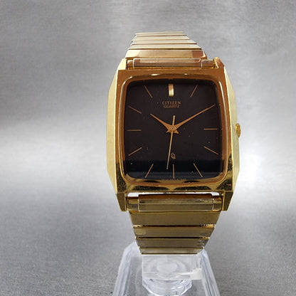 Citizen CQ Tank Watch Men 29mm Black Gold Tone Rectangle 3630-890175 PARTS