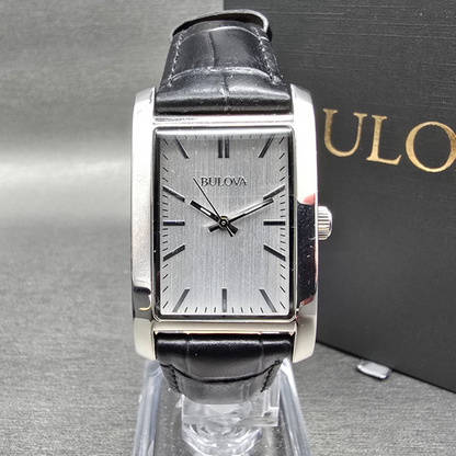 Bulova Watch Men 24mm Silver Dial Silver Tone Rectangle 96A156 New Battery0