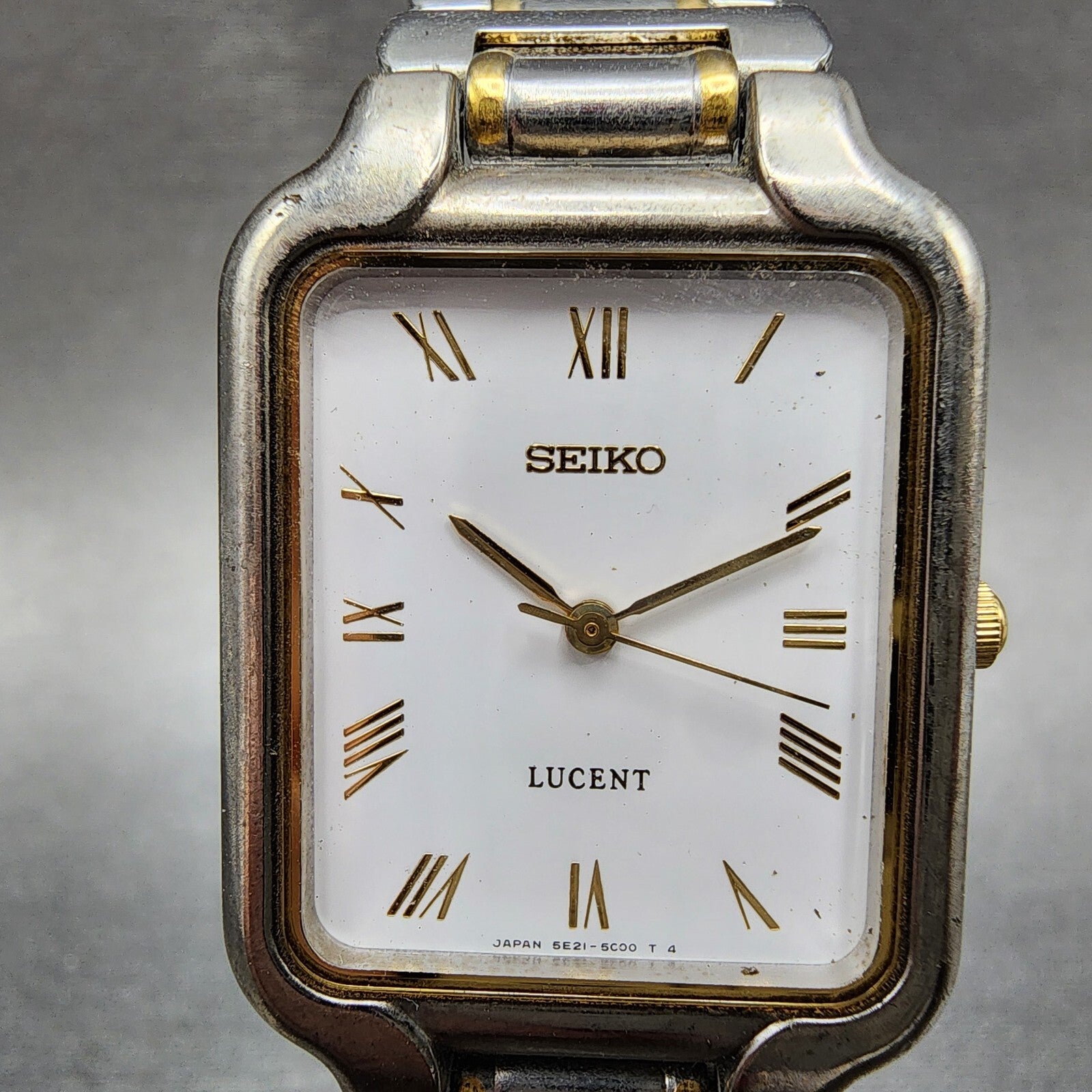 Seiko Lucent Tank Watch Men 25mm White Dial Two Tone Rectangle New Battery1