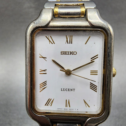 Seiko Lucent Tank Watch Men 25mm White Dial Two Tone Rectangle New Battery1