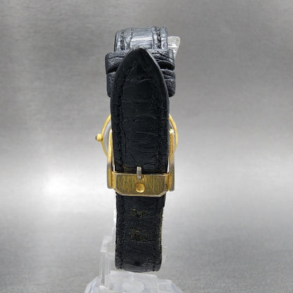 Movado Watch Women 28mm Black Dial Gold Tone Round 87.66.835 New Battery VTG