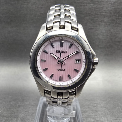 Seiko Watch Women 27mm MOP Dial Silver Tone Date Round 7N82-0FW0 New Battery0