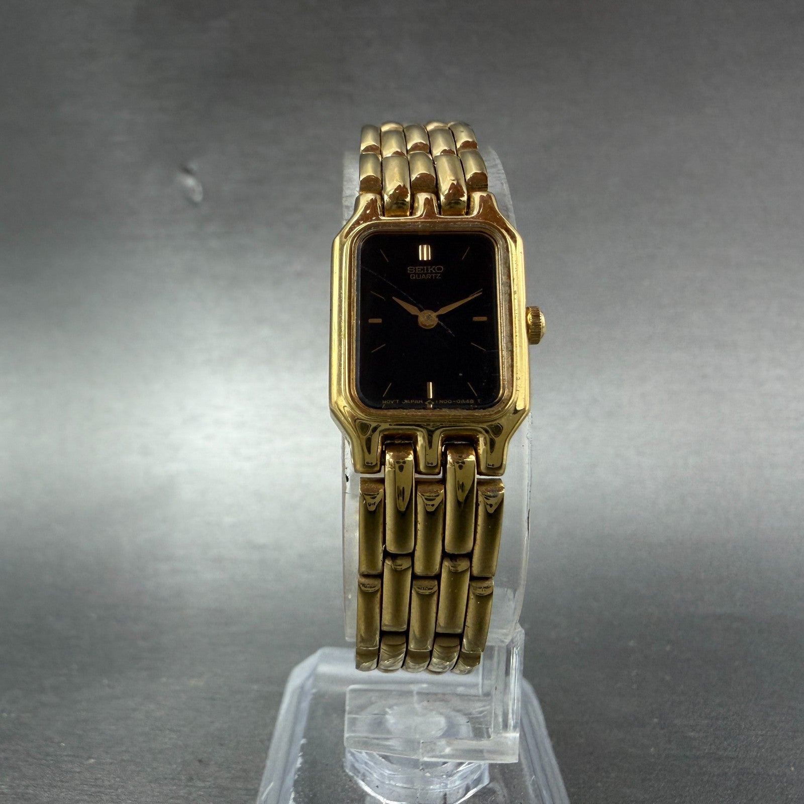 Seiko Tank Watch Women 15mm Black Dial Gold Tone Rectangle 1N00-5A10 New Battery5