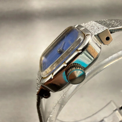 Seiko Watch Women 17mm Blue Dial Silver Tone Rectangle 11-5179 Vintage Works2