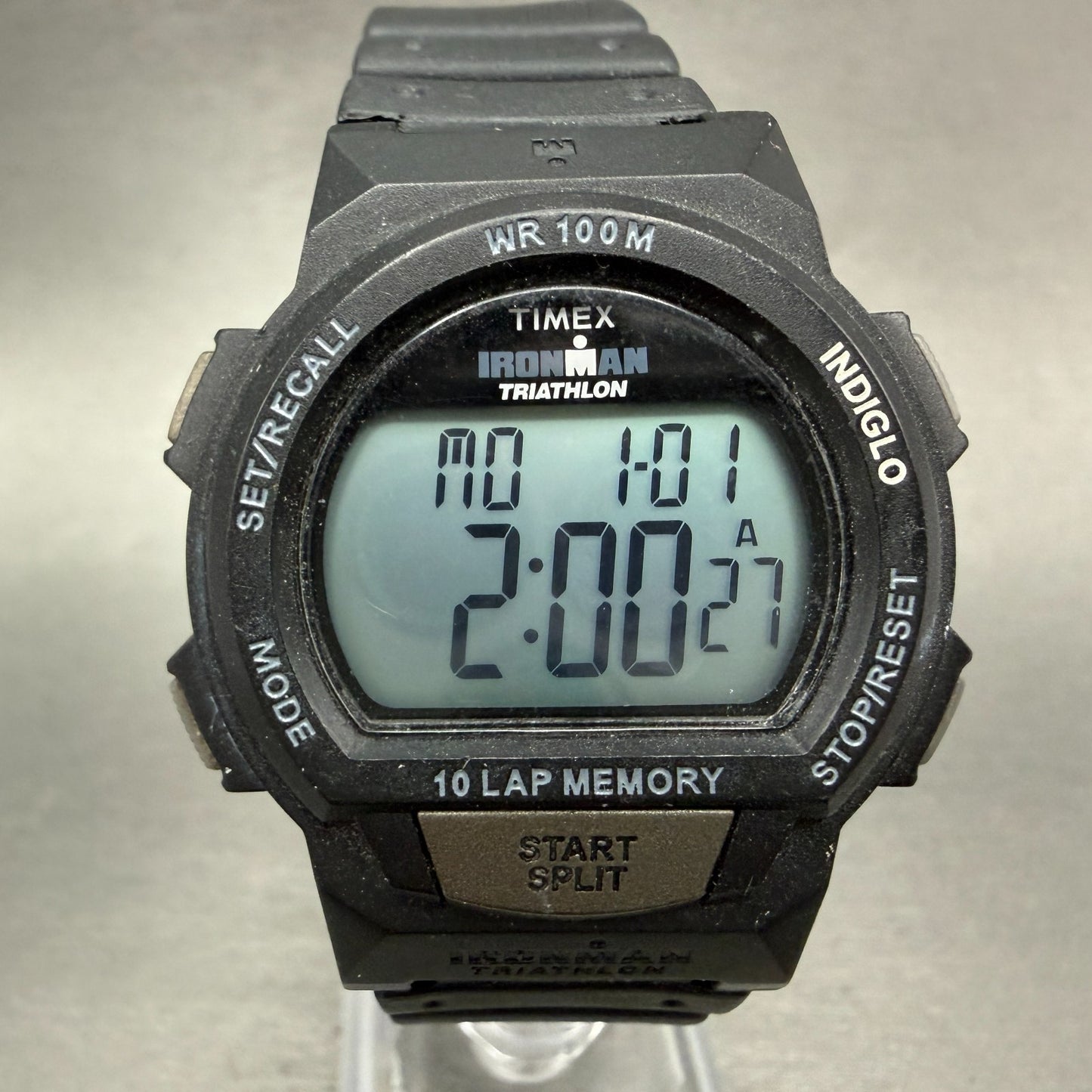 Timex Ironman Triathlon Watch Men 39mm Digital Black Alarm Chrono Round New batt0