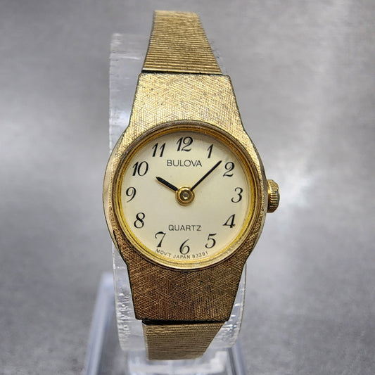 Bulova Watch Women 16mm Champagne Dial Gold Tone Round 83391 New Battery0