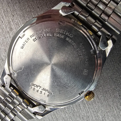Seiko Watch Men 37mm Blue Dial Two Tone Daydate Round V743-8A20 New Battery VTG10