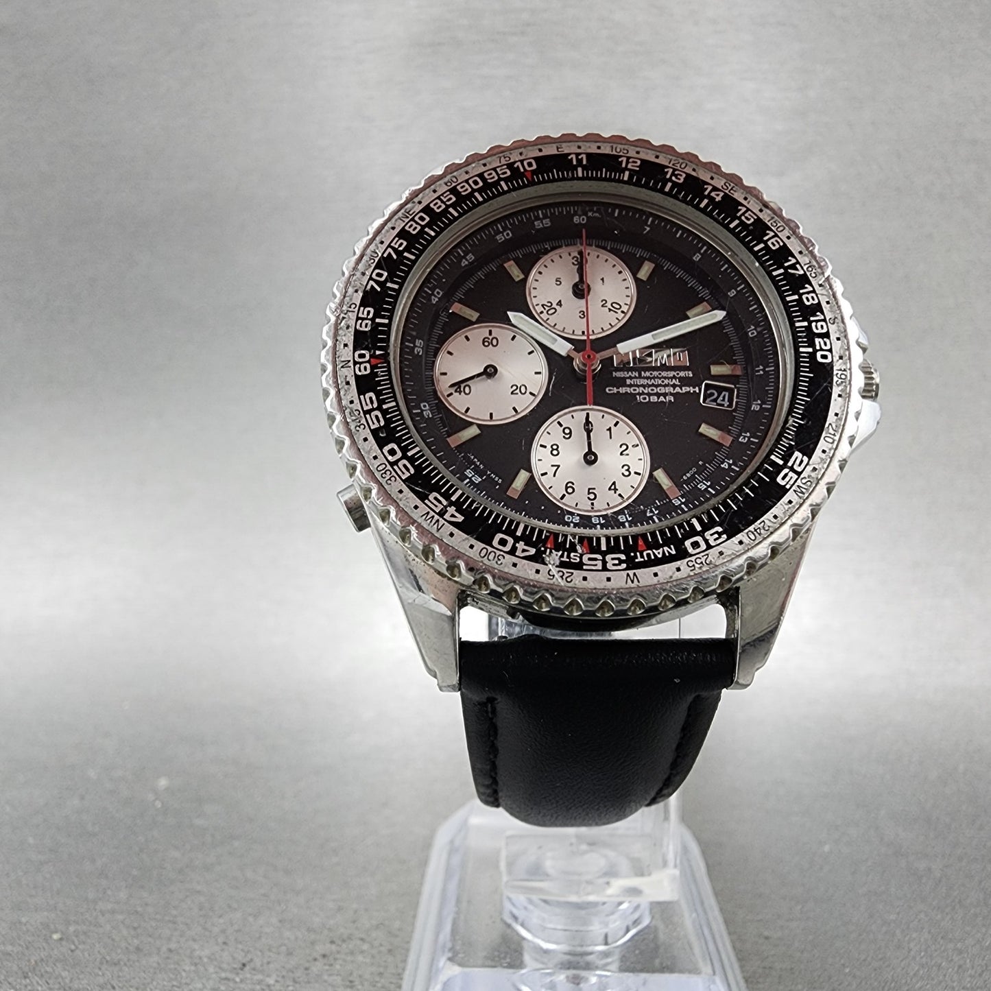 Nissan NISMO Chronograph Watch Men 40mm Black Dial Steel Date Round New Battery6