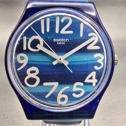 Swatch LINAJOLA Watch Unisex 34mm Blue Dial Blue Case Round GN237 New Battery1