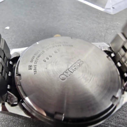 Seiko Solar Watch Men 37mm Gray Dial Two Tone Daydate Round V158-0AA0 Runs HJJK9