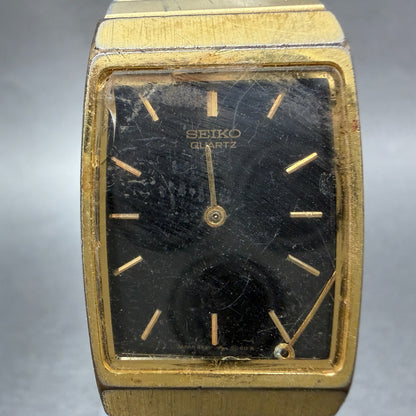 Seiko Tank Watch Men 24mm Black Dial Gold Tone Rectangle 8Y21-5069 VTG PARTS2