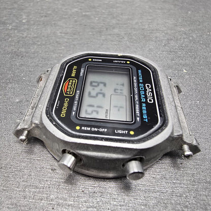 Casio DW-5600 Watch Men 38mm Silver Digital Alarm Chrono 901 New Battery VTG AB5