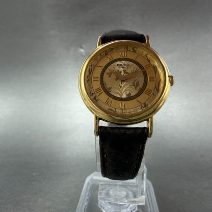 Seiko Watch Women 26mm Gold Floral Dial Gold Tone Round 1n00-0d59 New Battery AB5