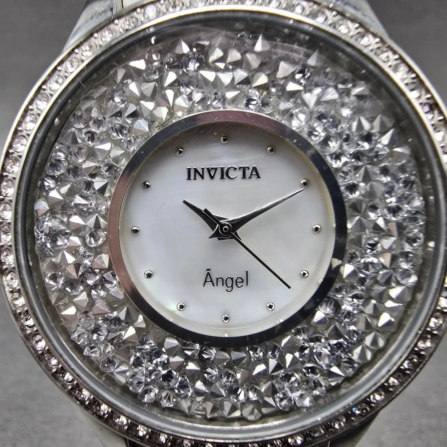 Invicta Angle Watch Women 40mm MOP Dial Silver Tone Round 24591 New Battery1