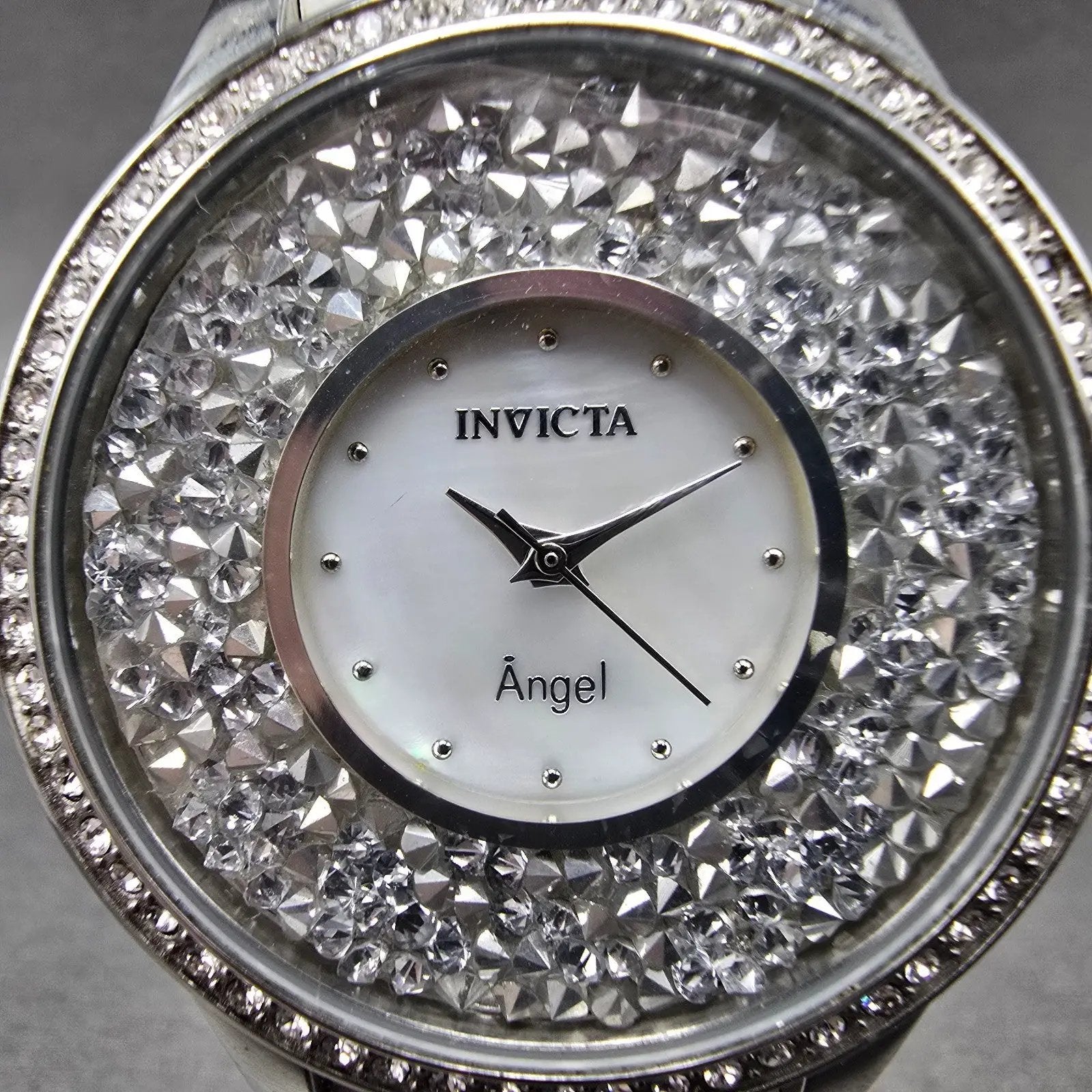 Invicta Angle Watch Women 40mm MOP Dial Silver Tone Round 24591 New Battery1