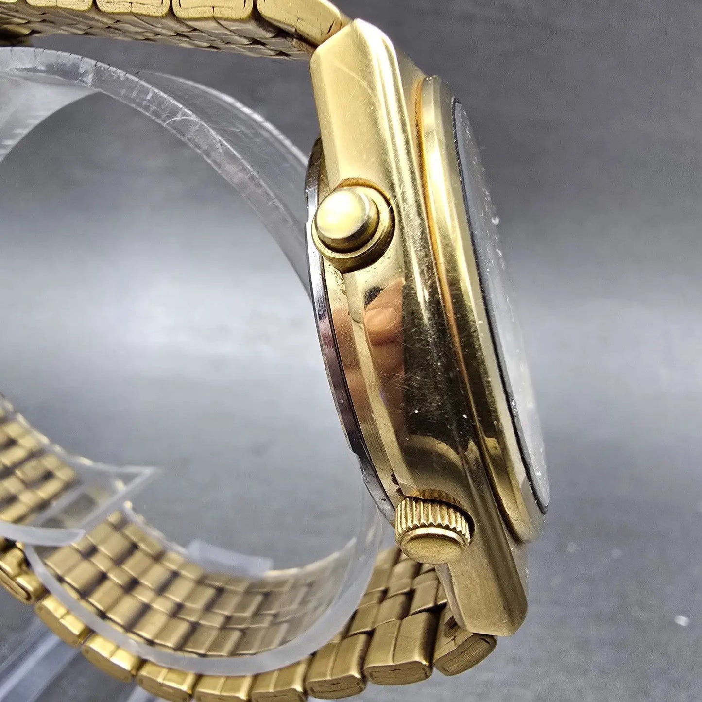 Seiko Chronograph Watch Men 38mm Cream Dial Gold Tone Daydate READ!! New Battery3