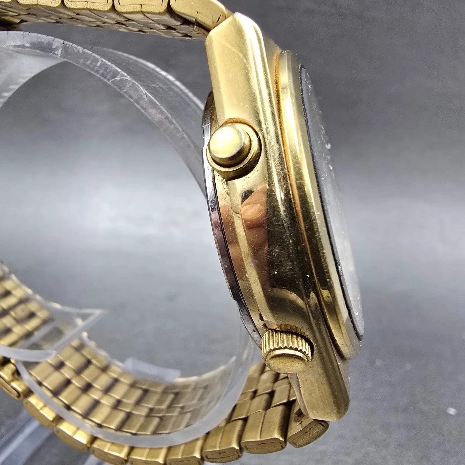 Seiko Chronograph Watch Men 38mm Cream Dial Gold Tone Daydate READ!! New Battery3