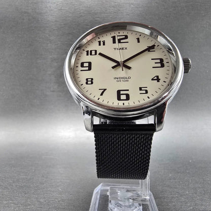 Timex Easy Reader Watch Men 43mm Cream Dial Silver Round New Battery T282015