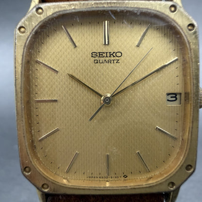 Seiko Tank Watch Men 28mm Champagne Dial Gold Tone Date 6532-5140 New Battery1