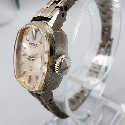 VTG Seiko Salvia Watch Women Palladium Plated Silver Dial 15mm Manual Wind Runs