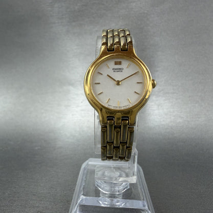 Seiko Watch Women 22mm White Dial Gold Tone Round 1n00-0a99 New Battery ABCD5