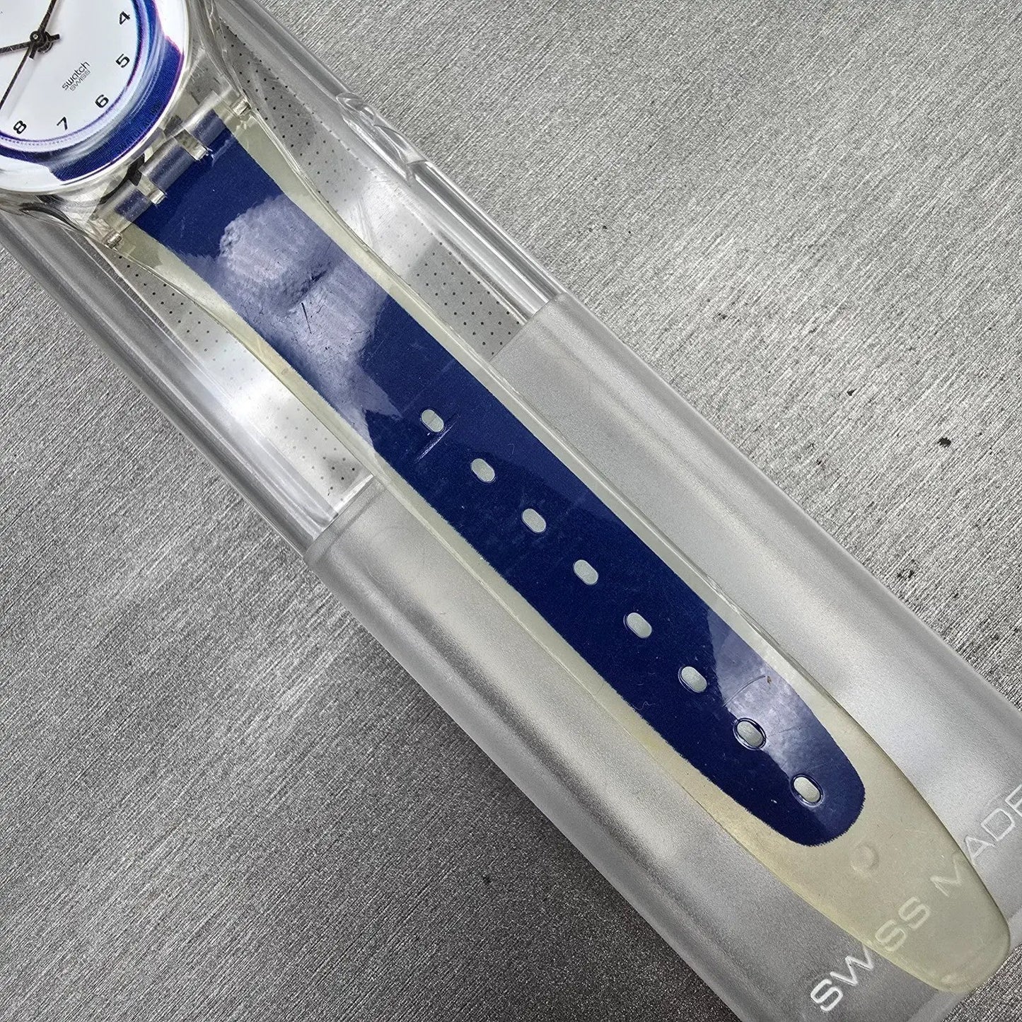 Swatch Gent SMALL IN BIG Watch Men 34mm White Dial Clear Case GK254 New Battery7