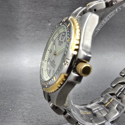 Seiko Pulsar Solar Dive Watch Men 38mm Gray Dial TwoTone Titanium V145-0C20 Runs2