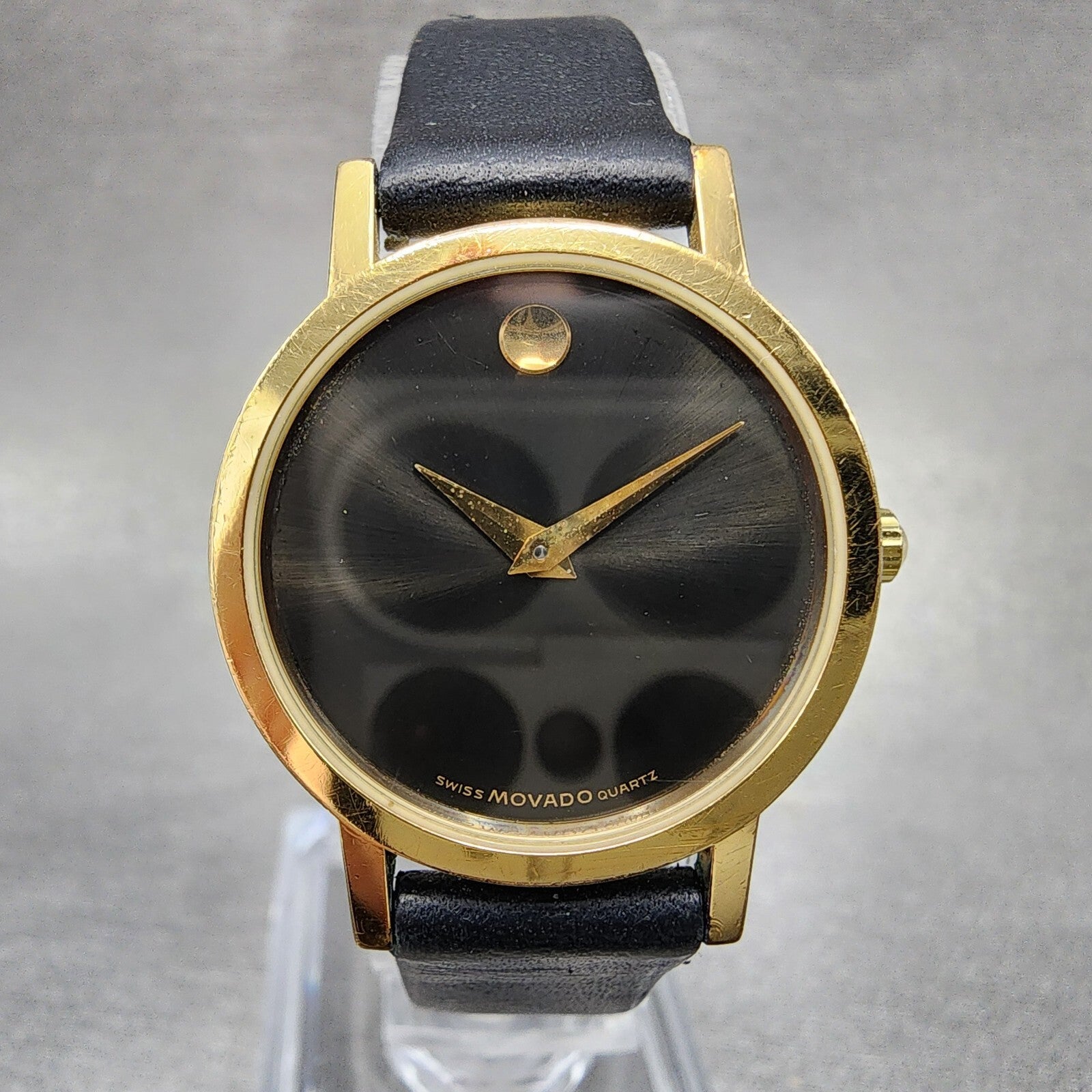Movado Museum Watch Women 25mm Black Dial Gold Tone Round 8725832 New Batt B120