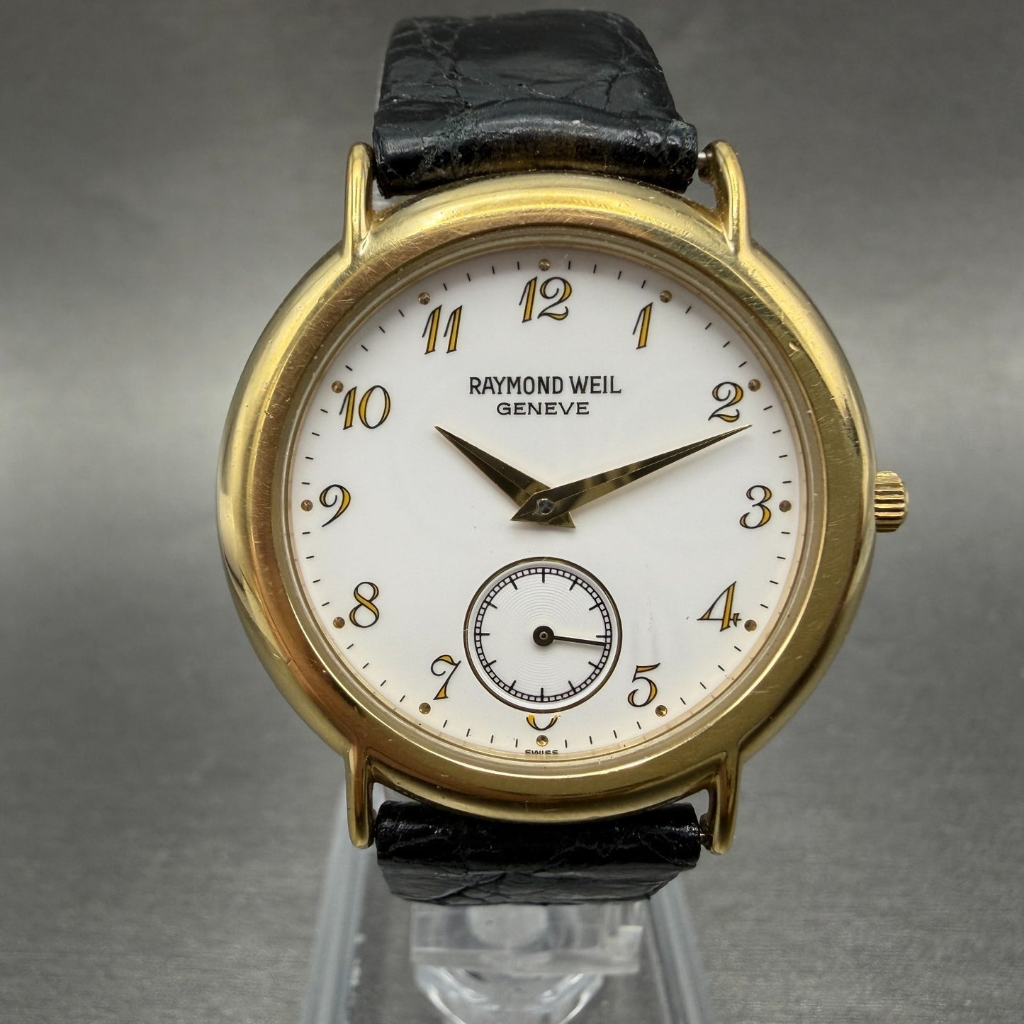 Raymond Weil Watch Unisex 32mm White Dial Gold Plated Small Seconds 9808 New Bat0