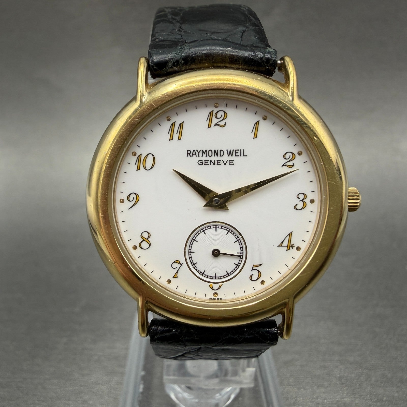 Raymond Weil Watch Unisex 32mm White Dial Gold Plated Small Seconds 9808 New Bat0