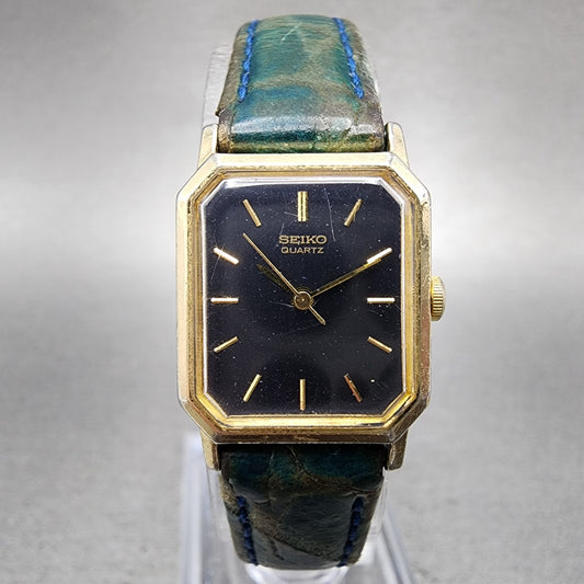 Seiko Watch Women 18mm Blue Dial Gold Tone Octagon 2C215090 New Battery VTG0
