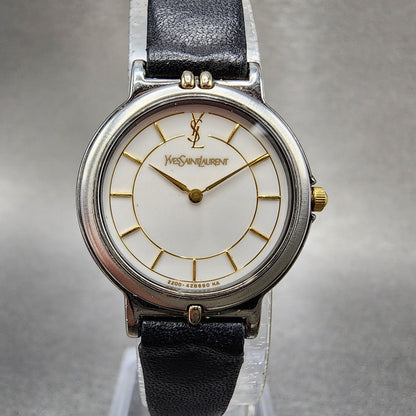 Yves Saint Laurent Watch Women 24mm White Dial Two Tone Round New Battery0