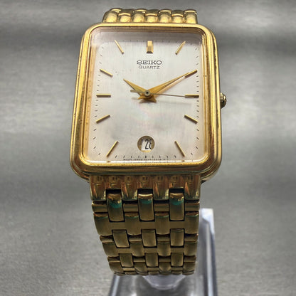 Seiko Watch Men 26mm MOP Dial Gold Tone Date Rectangle 7N22-5A19 New Battery5