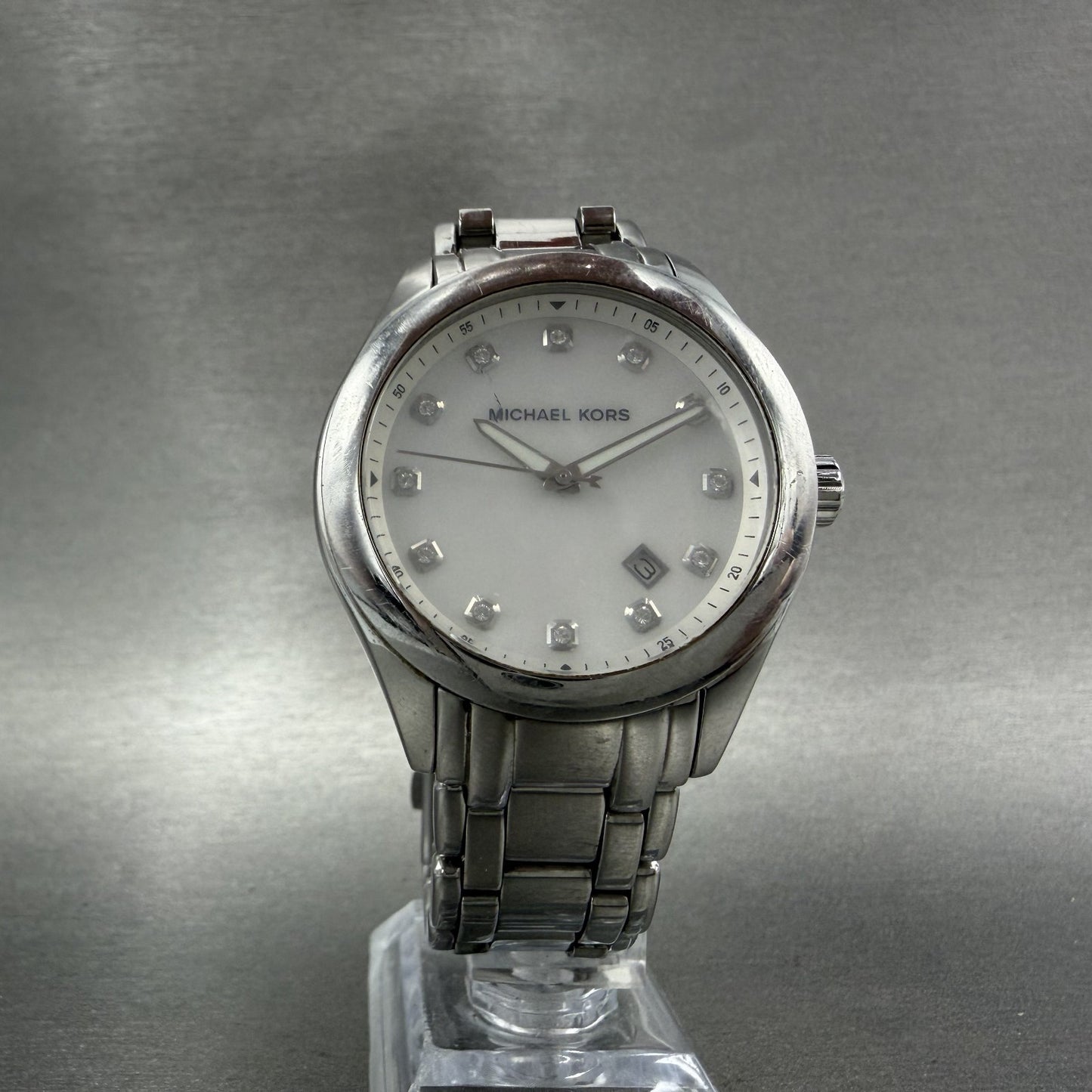 Michael Kors Watch Women 40mm MOP Dial Silver Tone Round MK5325 New battery5