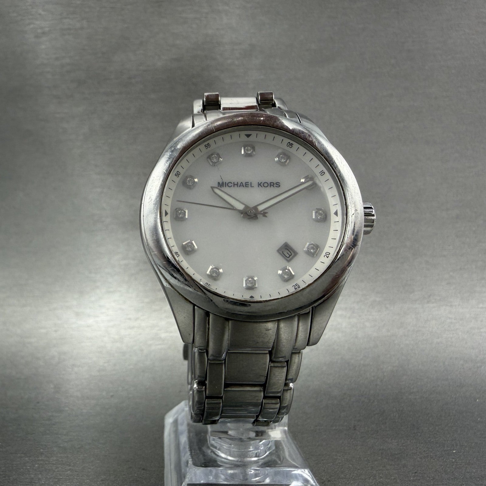 Michael Kors Watch Women 40mm MOP Dial Silver Tone Round MK5325 New battery5