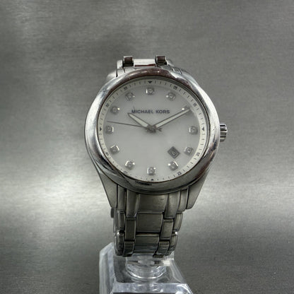 Michael Kors Watch Women 40mm MOP Dial Silver Tone Round MK5325 New battery5