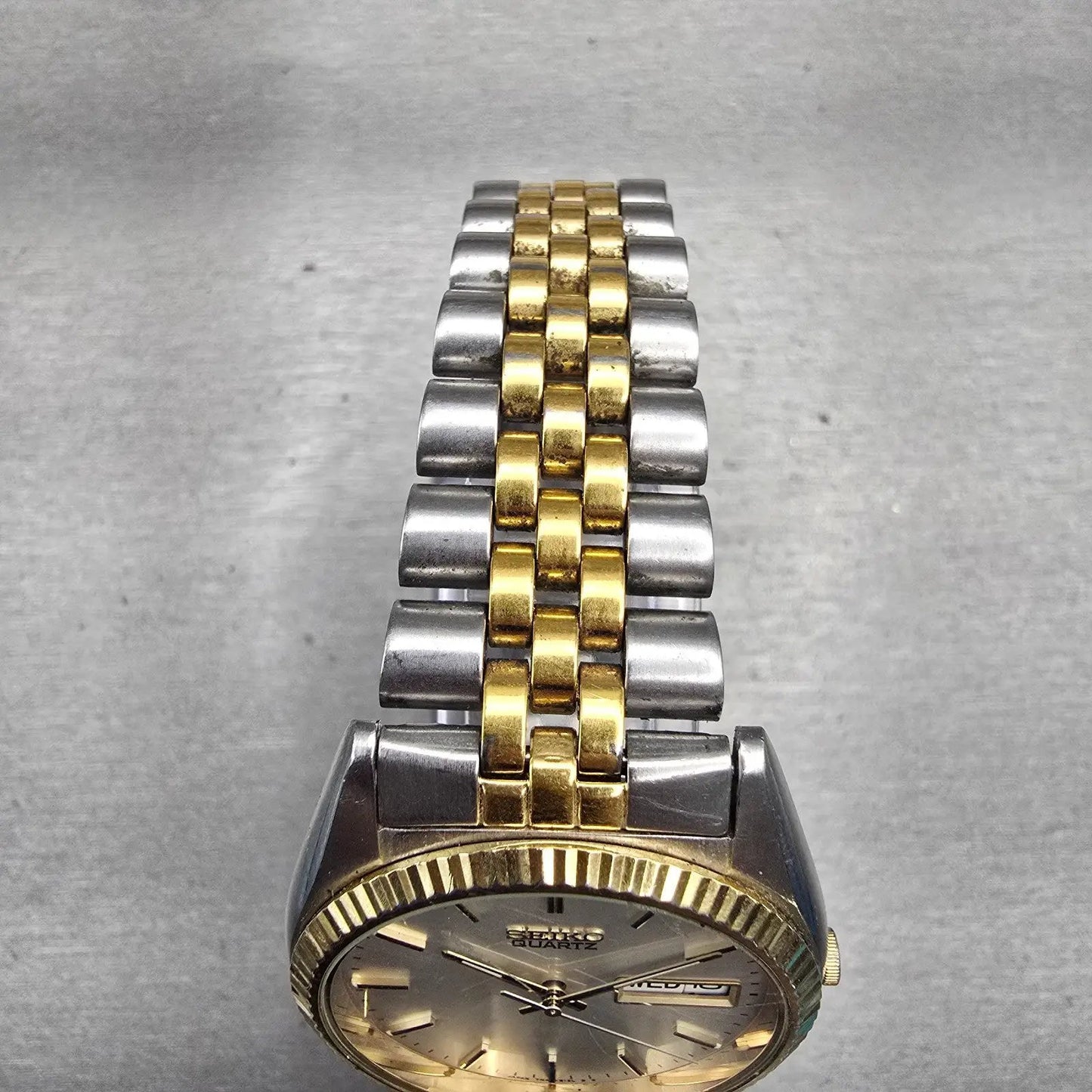 Seiko President Watch Men 35mm Silver Dial Two Tone Daydate 7N43-8119 New Batt4