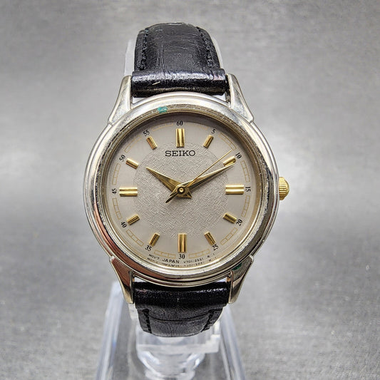 Seiko Watch Women 25mm Gray Dial Silver Tone Round Leather V701-1930 New Battery