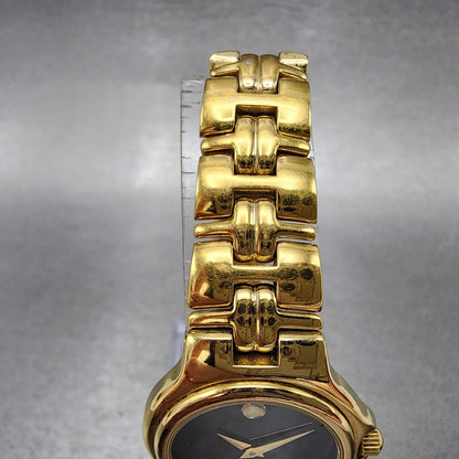 Movado Museum Watch Women 25mm Black Dial Gold Tone Round 88A1827 New Battery4