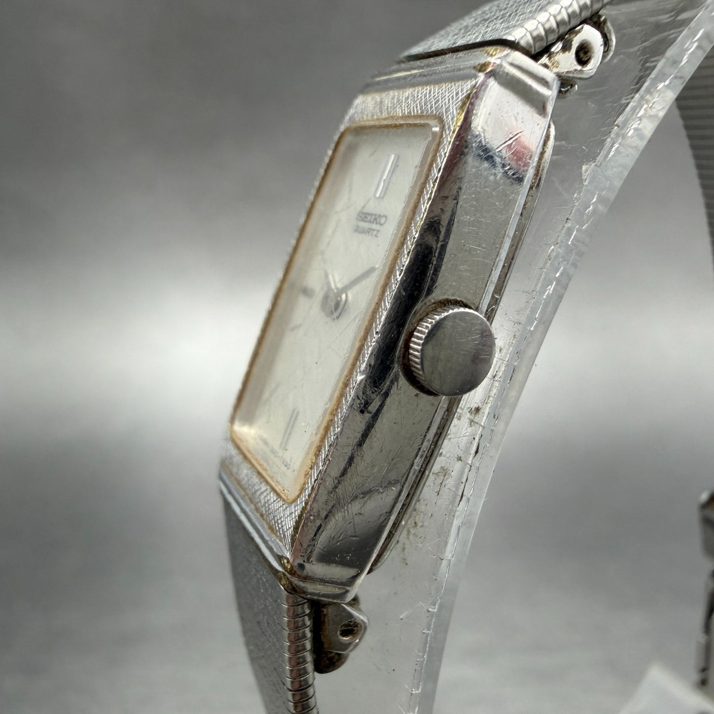 Seko Tank Watch Women 13mm Silver Dial Silver Tone 1320-6079 New Battery Vintage2