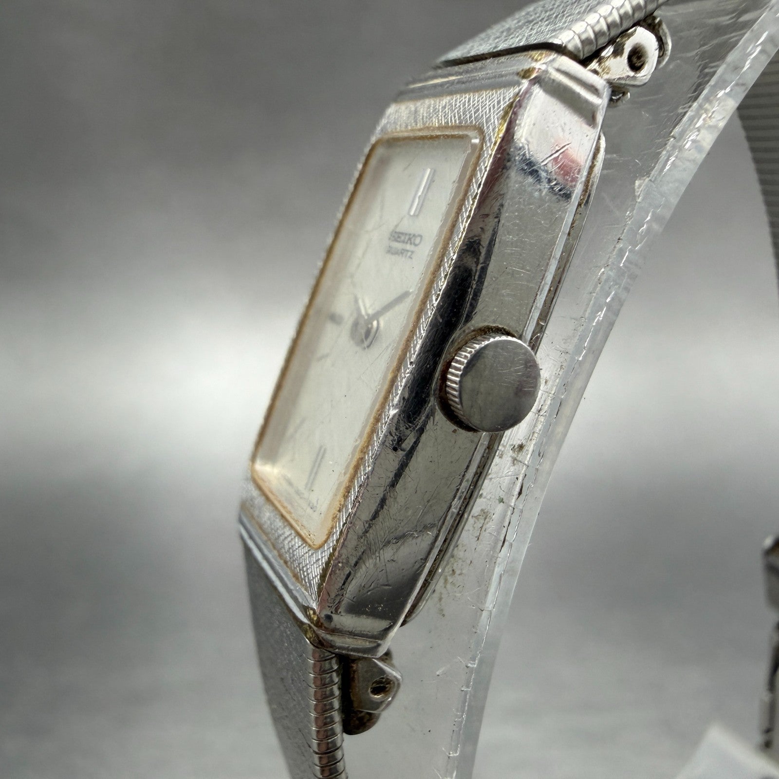 Seko Tank Watch Women 13mm Silver Dial Silver Tone 1320-6079 New Battery Vintage2