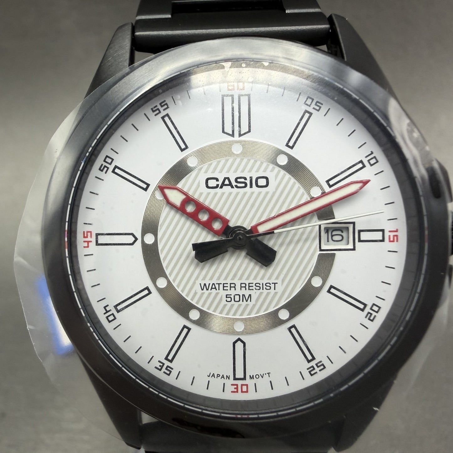 Casio MTP-E700 Watch Men 39mm White Dial  Black Tone Date Metal Bracelet Round1