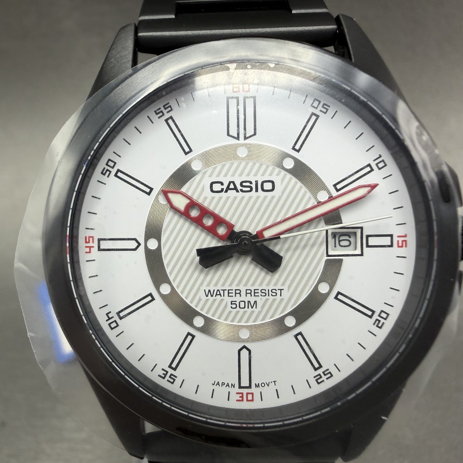 Casio MTP-E700 Watch Men 39mm White Dial  Black Tone Date Metal Bracelet Round1