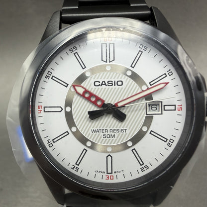 Casio MTP-E700 Watch Men 39mm White Dial  Black Tone Date Metal Bracelet Round1